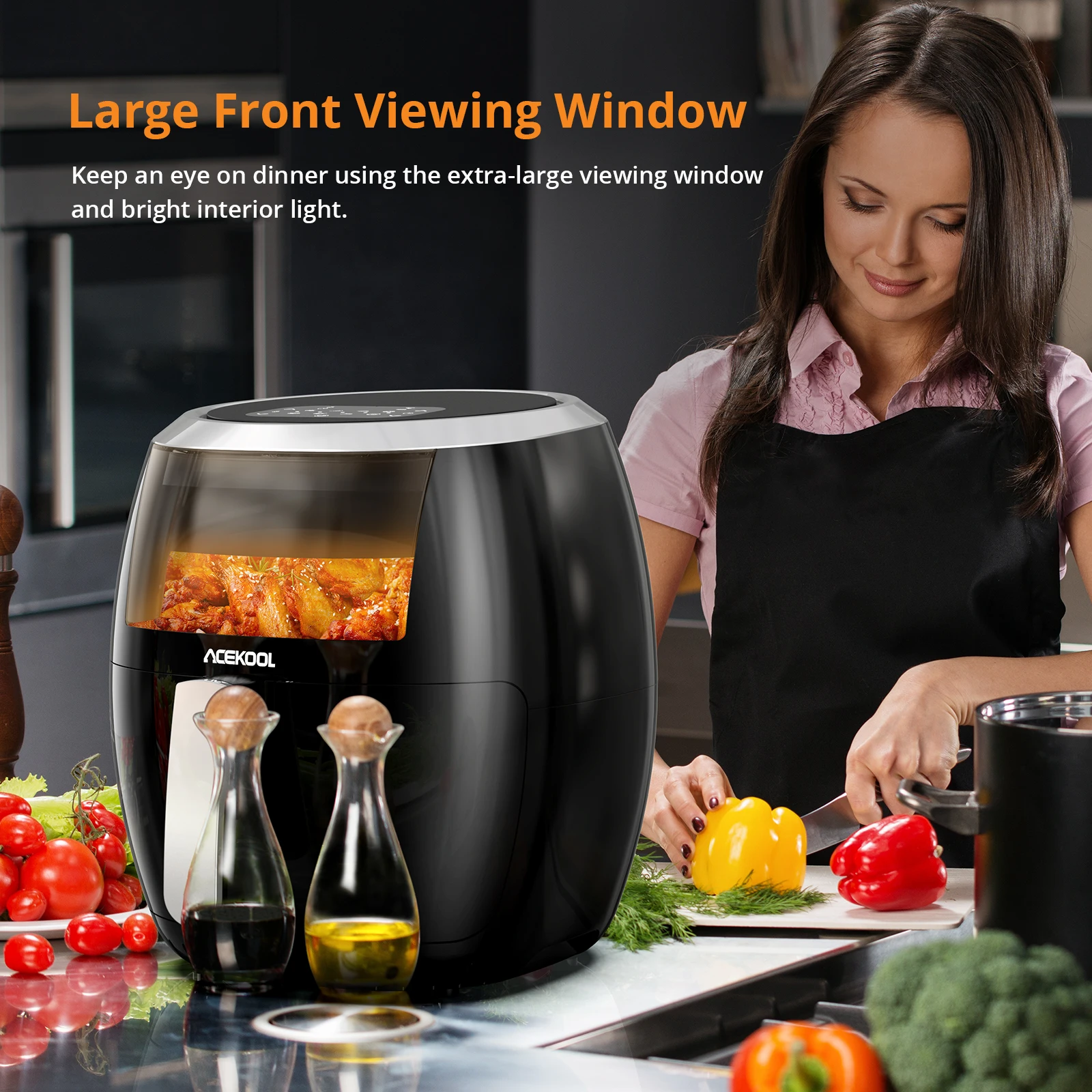 Hot Air Fryer 8L Hot Air Fryer Xxl 8 Programmes Hot Air Fryer with Recipe Book Adjustable Temperature with Viewing Window Oilles