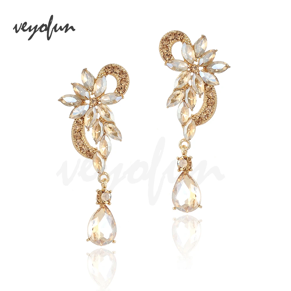 Veyofun Symmetrical Hollow Bride Crystal Drop Earrings Elegant Wedding Party Dangle Earrings for Women Fashion Jewelry Gift New