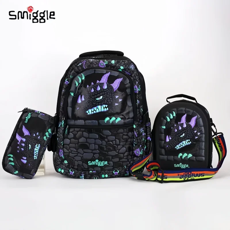 Genuine Australian Smiggle Backpack, Children'S Black Dragon Tutoring, Stress Relief, Ultra Light Backpack Wallet, Student Gift