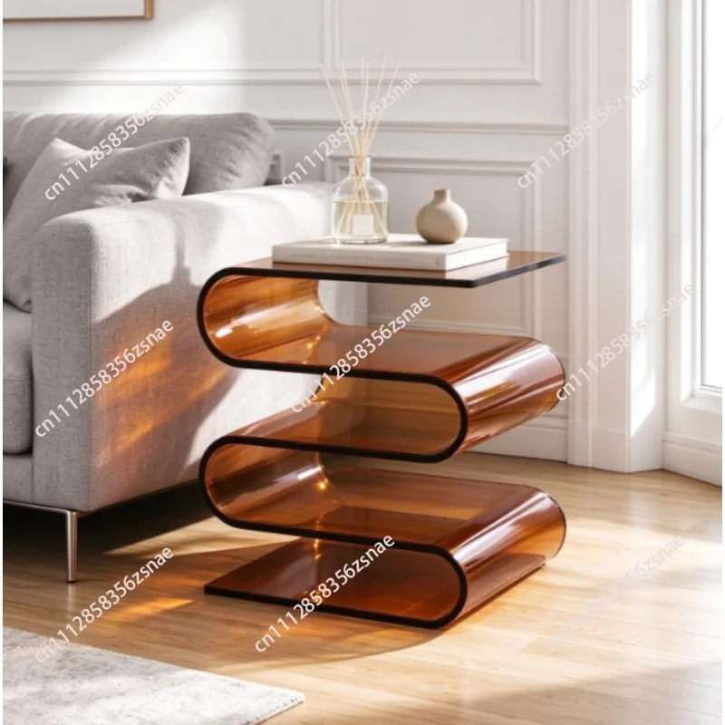 Nordic Acrylic S-Shaped Side Table Minimalist Luxury Bookshelf Storage Stand Living Room Bedroom End Table 5 Colors