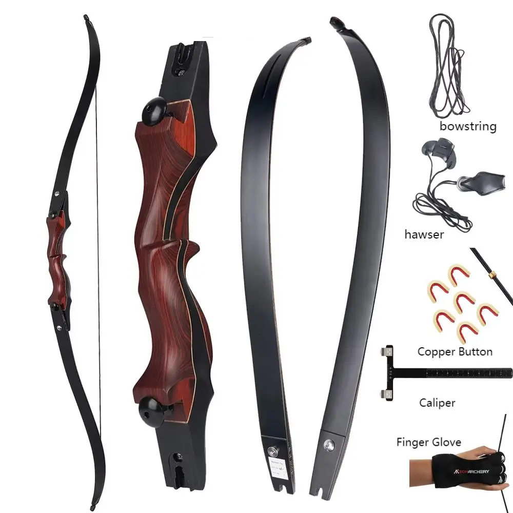 

Toparchery 58" ILF Recurve Bow with 15" Riser Take Down Right Hand Bow with Copper Buckle Set Outdoor Hunting Practice 20-50lbs