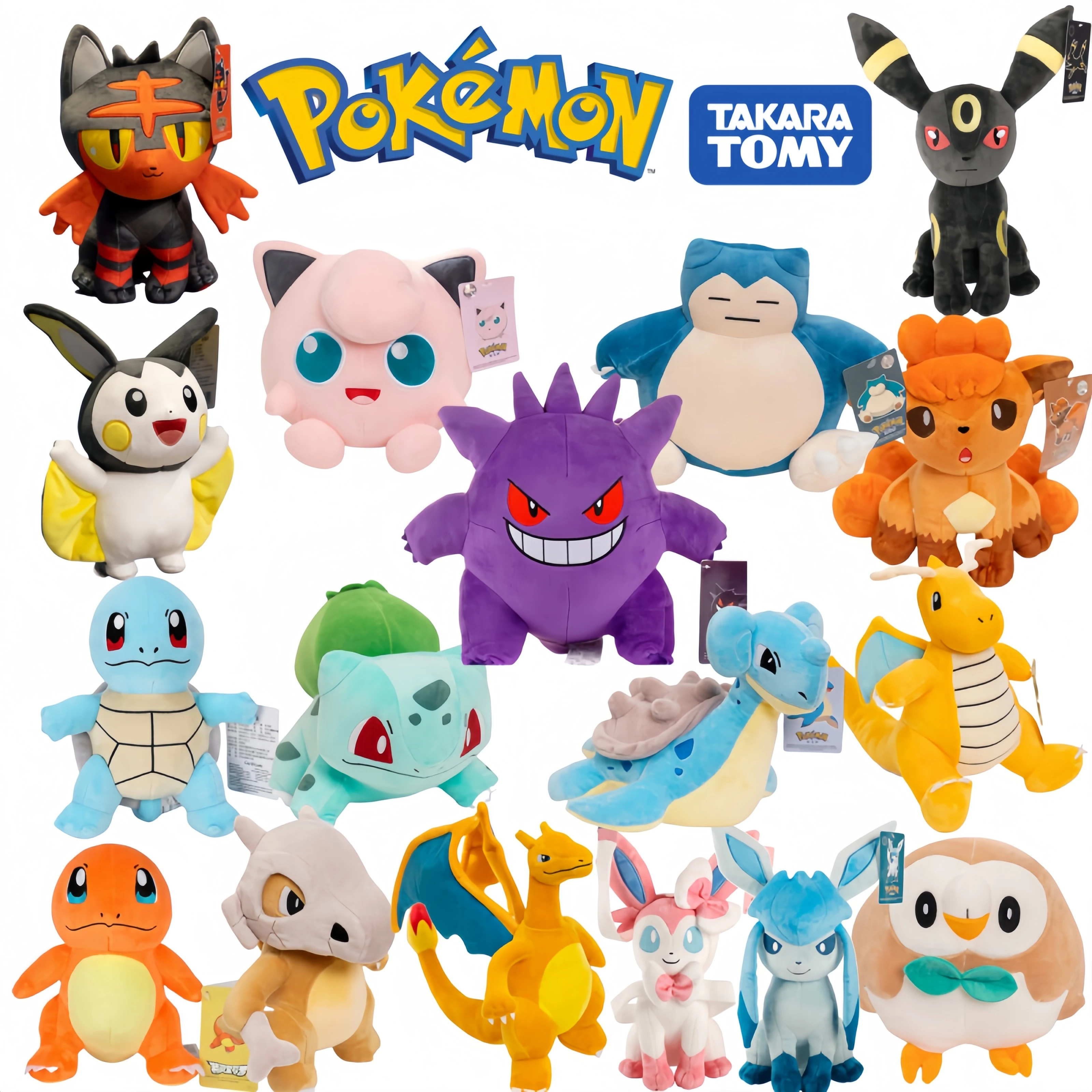 

High Quality With Tag Pokemon Gengar Plush Toy Anime Cartoon Pikachu Charizard Sylveon Litten Yamper Vulpix Stuffed Doll Gift