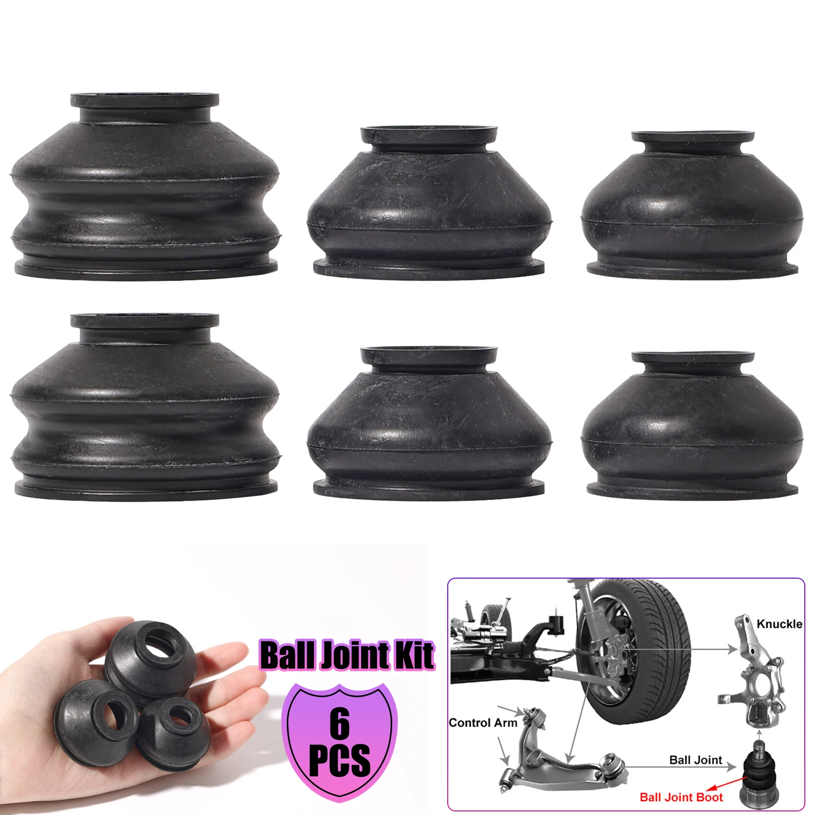 6x Universal Ball Joint Turn Rods Rubber Boot parapolvere sostituzione protezione del braccio di controllo accessori per lo sterzo della sospensione