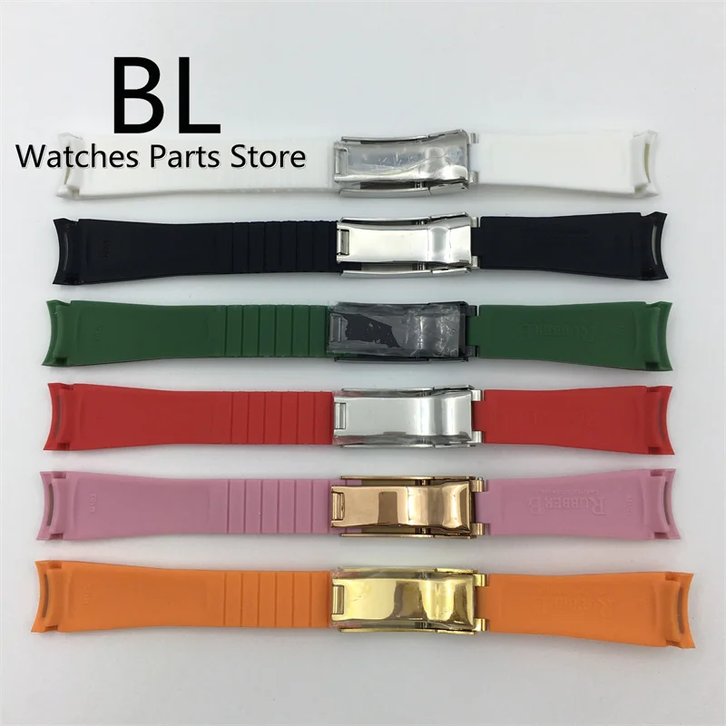 BLIGER 20mm Watch Band Black Red Orange Pink Rubber Strap Silver Rose Gold Bracelet Glide Buckle Fit 36mm/39mm/40mm/41mm Case