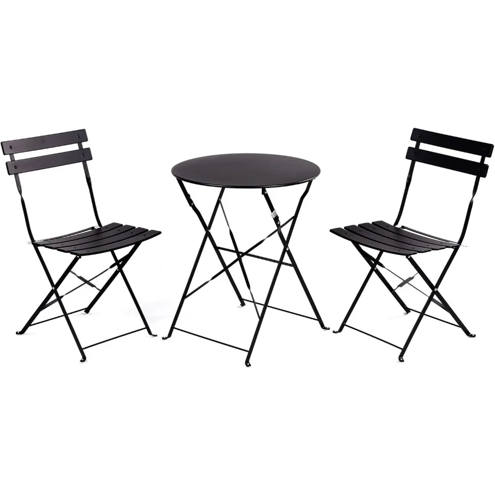 Premium Frame Patio Bistro Set, Folding Outdoor Patio Furniture Sets, 3-Piece Patio Set of Folding Patio Table and Chairs, Blac