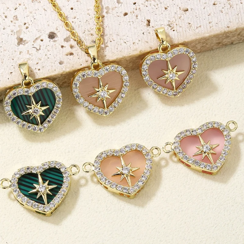 

Plated 18K Gold Copper Heart Love Charms Zircon Inlaid Octagonal Star Pendants for Necklace Jewelry Accessories Women's Gifts