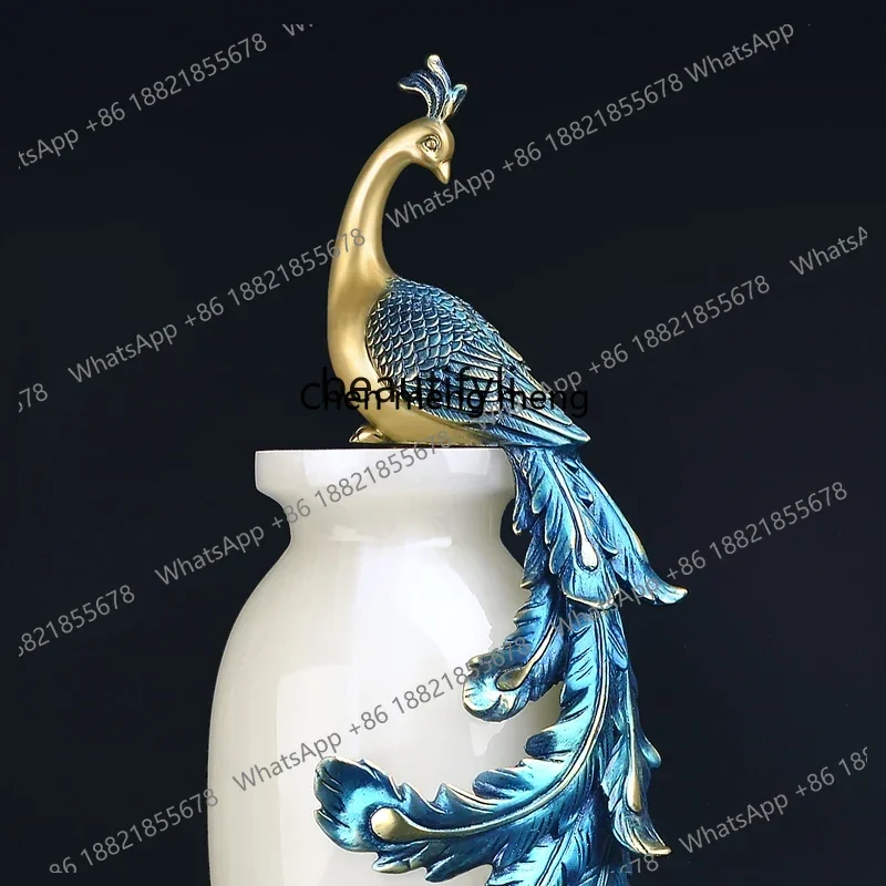 new GY Pure Copper Peacock Ornaments, New Chinese Decorations, Auspicious Peace Jade Vase Decoration, Copper Artworkss 26