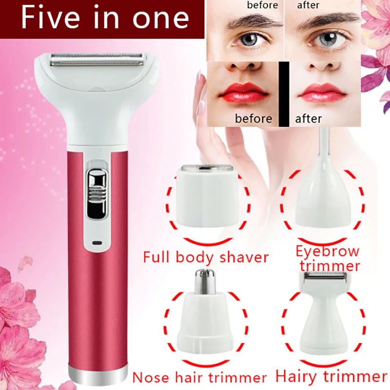 Electric Depilator Personal Hair Shaver Ampit Pubic Hair Ladies Eyebrow Trimmer Men Nose Hair Five Head Hair Trimmer