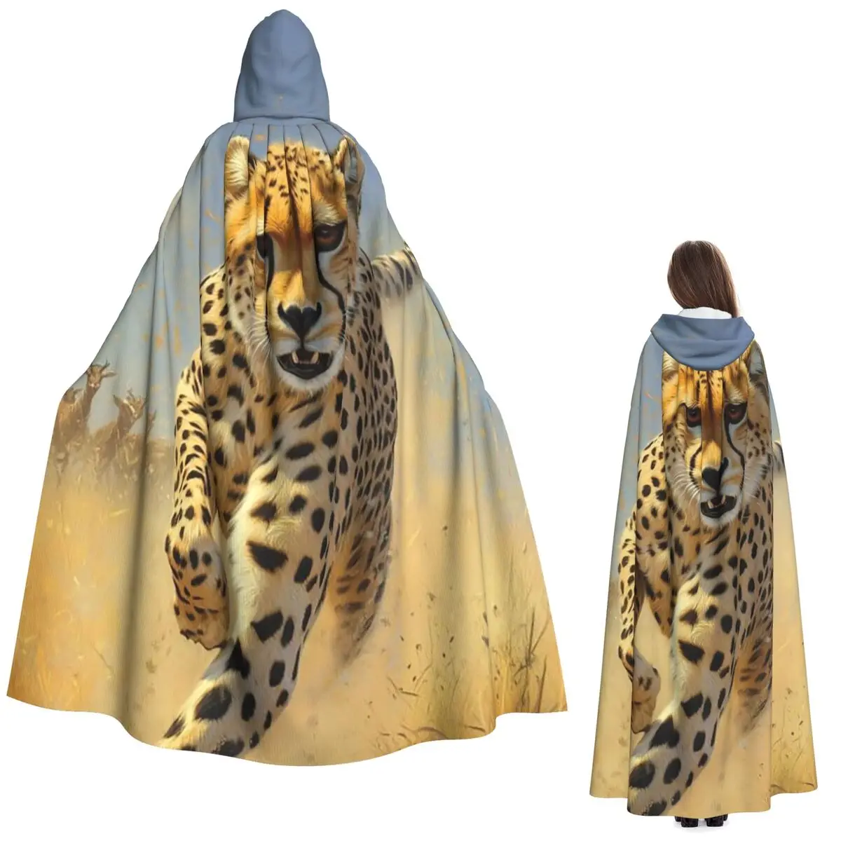 

Skin Of A Wild Savannah Animal Panther Big Cat Long Hooded Cloak Witch Medieval Costume Cosplay Cape HalloweenCoat Adult Unisex