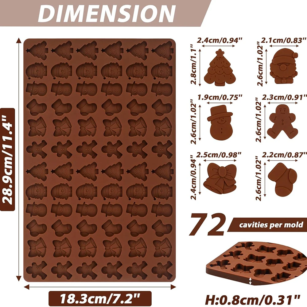 Christmas Silicone Chocolate Candy Molds, Small Baking Molds for Santa Clause Snowman Christmas Tree Gingerbread Cane Molds