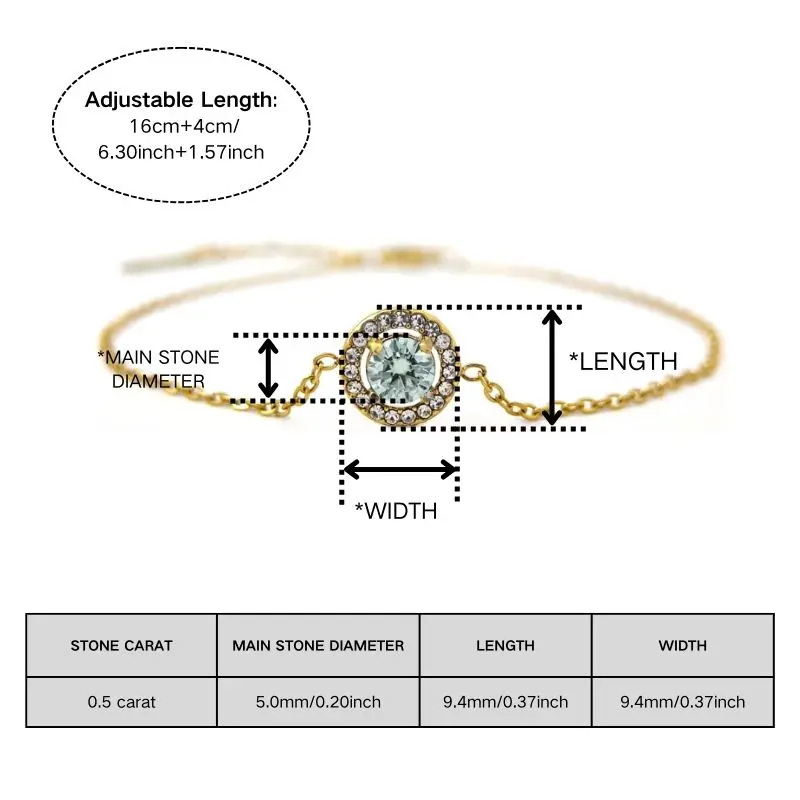 1pc 0.5Carat Classic Round Cut Azury Moissanite Golden Bracelet with Fashionable Design, Exquisite and Luxurious. 4