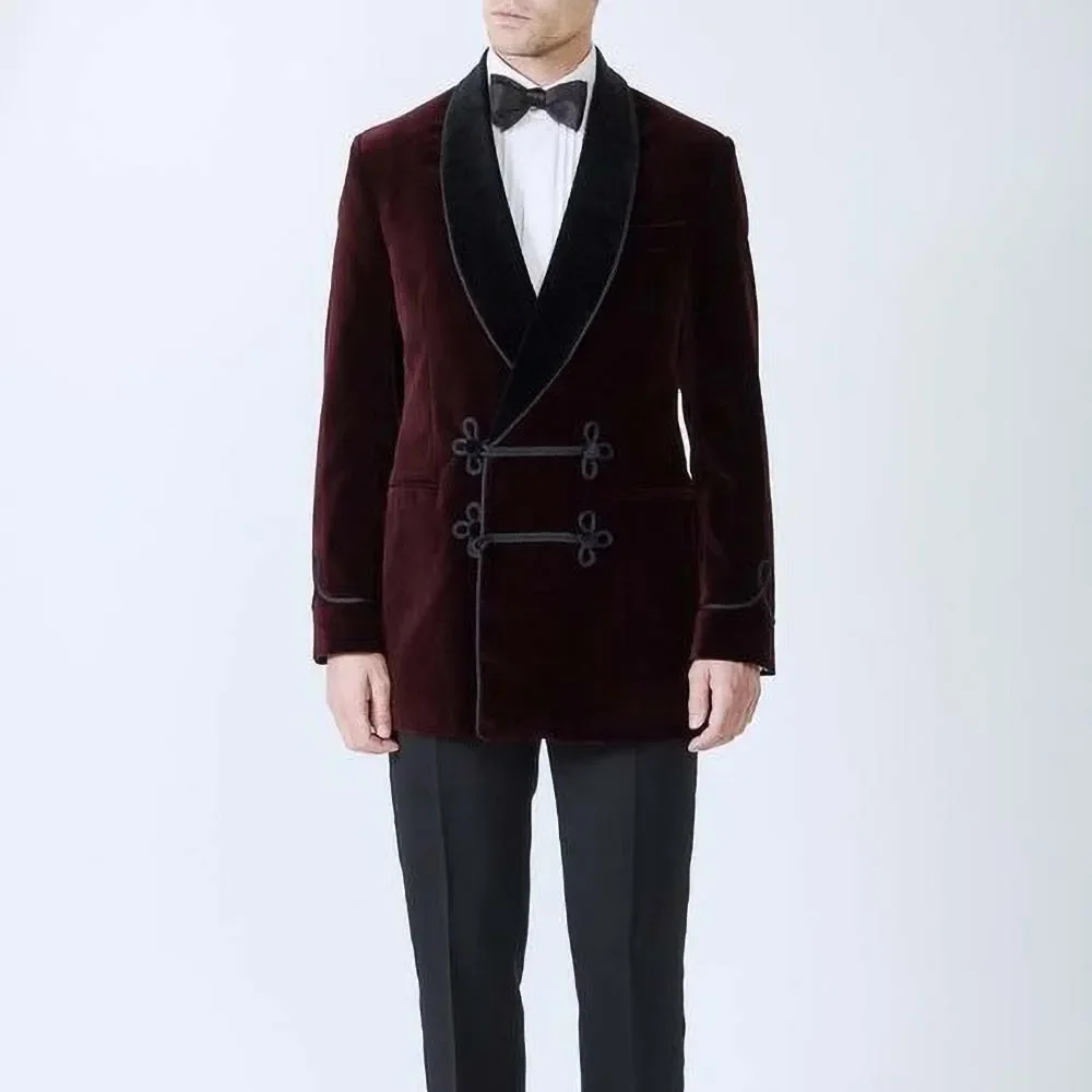 Men Suit 2 Piece(Velvet Jacket+Black Pants) Formal Shawl Lapel Casual Outfits Prom Party Banquet Wedding Groom Costume Homme