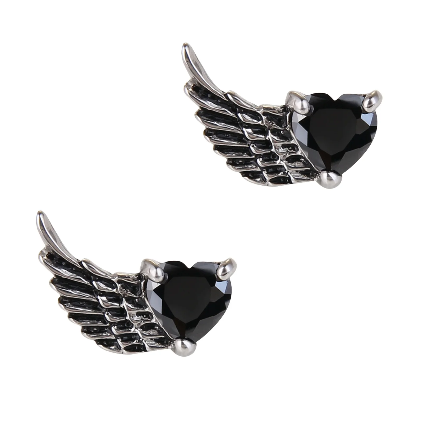 CZ Kristall Schwarz Klar Edelstahl Ohrstecker Piercings Männer Frauen Engel Flügel Fit Jahrestag Zarte Party Schmuck Geschenke