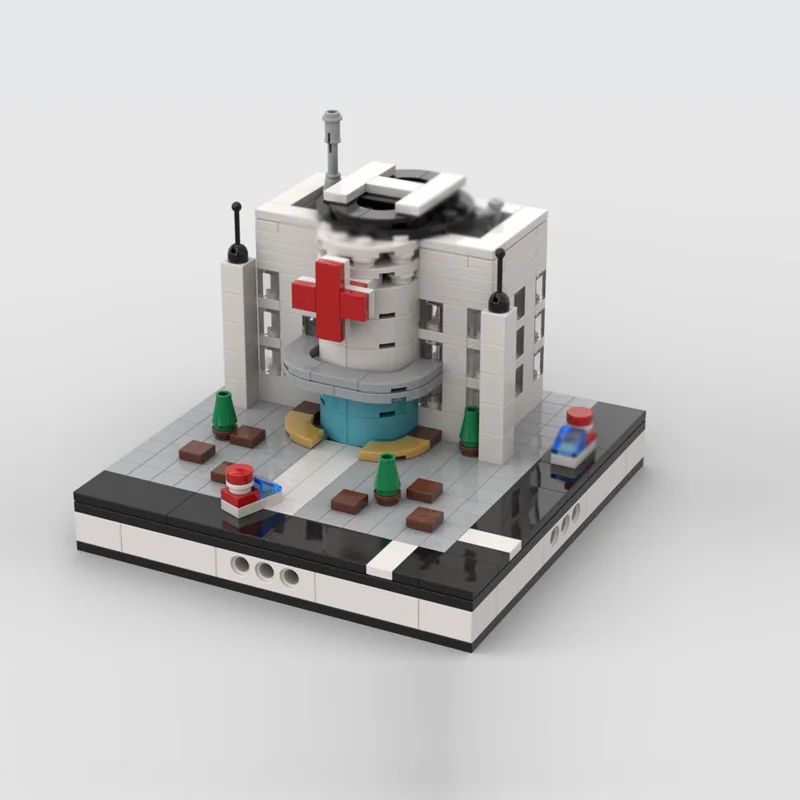 Model Ulicy Miejskiej MOC Klocki Konstrukcyjne Mini Miasto Szpital Modułowa Technologia Prezent dla Dzieci Zabawki do Składania Zestaw