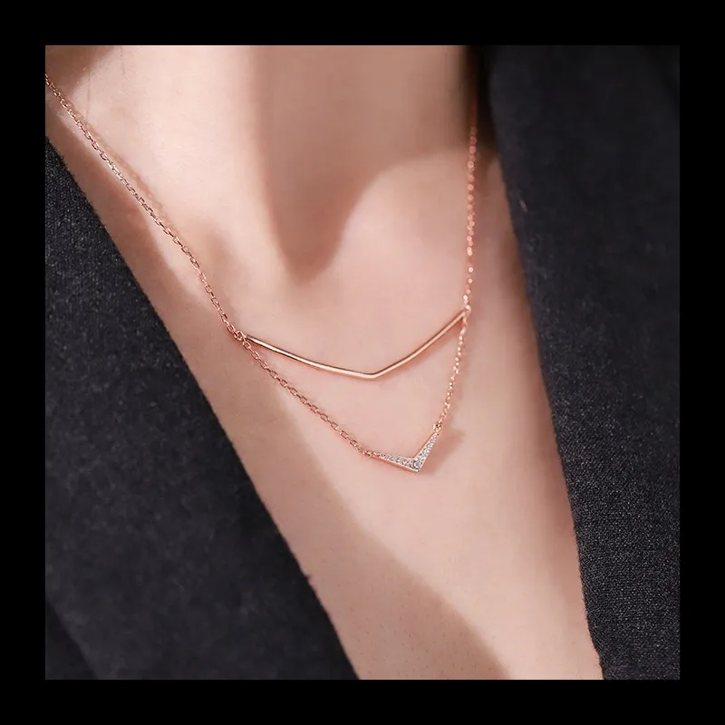 

Оригинальное ожерелье из стерлингового серебра с цирконием, настоящее розовое золото, двухрядное ожерелье со смайликом, женское новое индивидуальное универсальное ожерелье