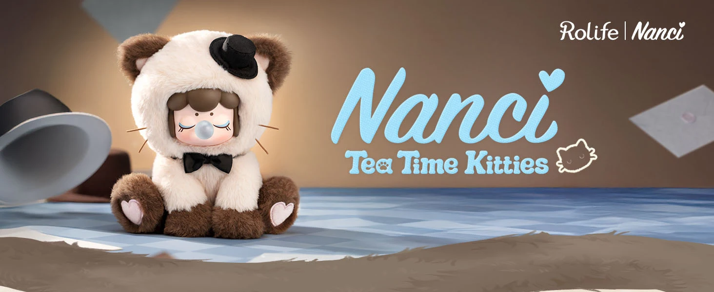 Rolife Plush Blind Box Nanci's Tea Time Kitties Action Figure Collectible Plush Doll Toys Surprise Box Gift for Kids Friends