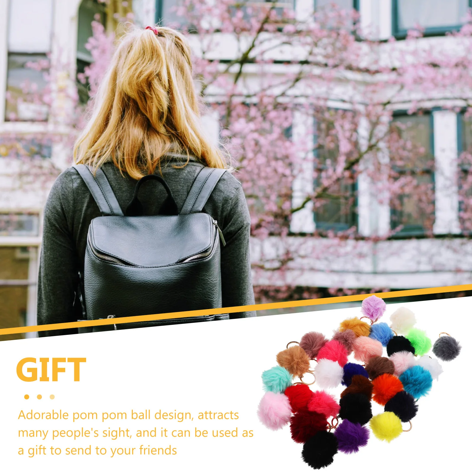 

30pcs Pompom Keychain Ball Pendant For Keyring Bag Car Decor Cute Hanging Ornament Women Gift Decorative Charm Bulk