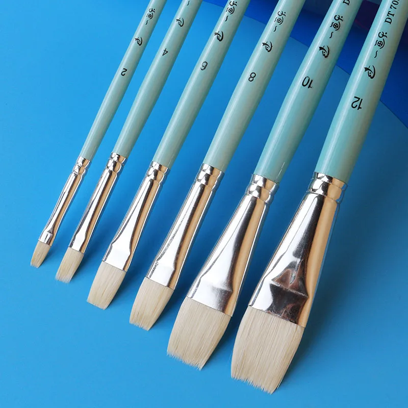 

6pc Professional Acrylic Paint Artist Paint Brushes for Watercolor Oil Wool Hair Short Birch Blue Short Rod Brush Series set