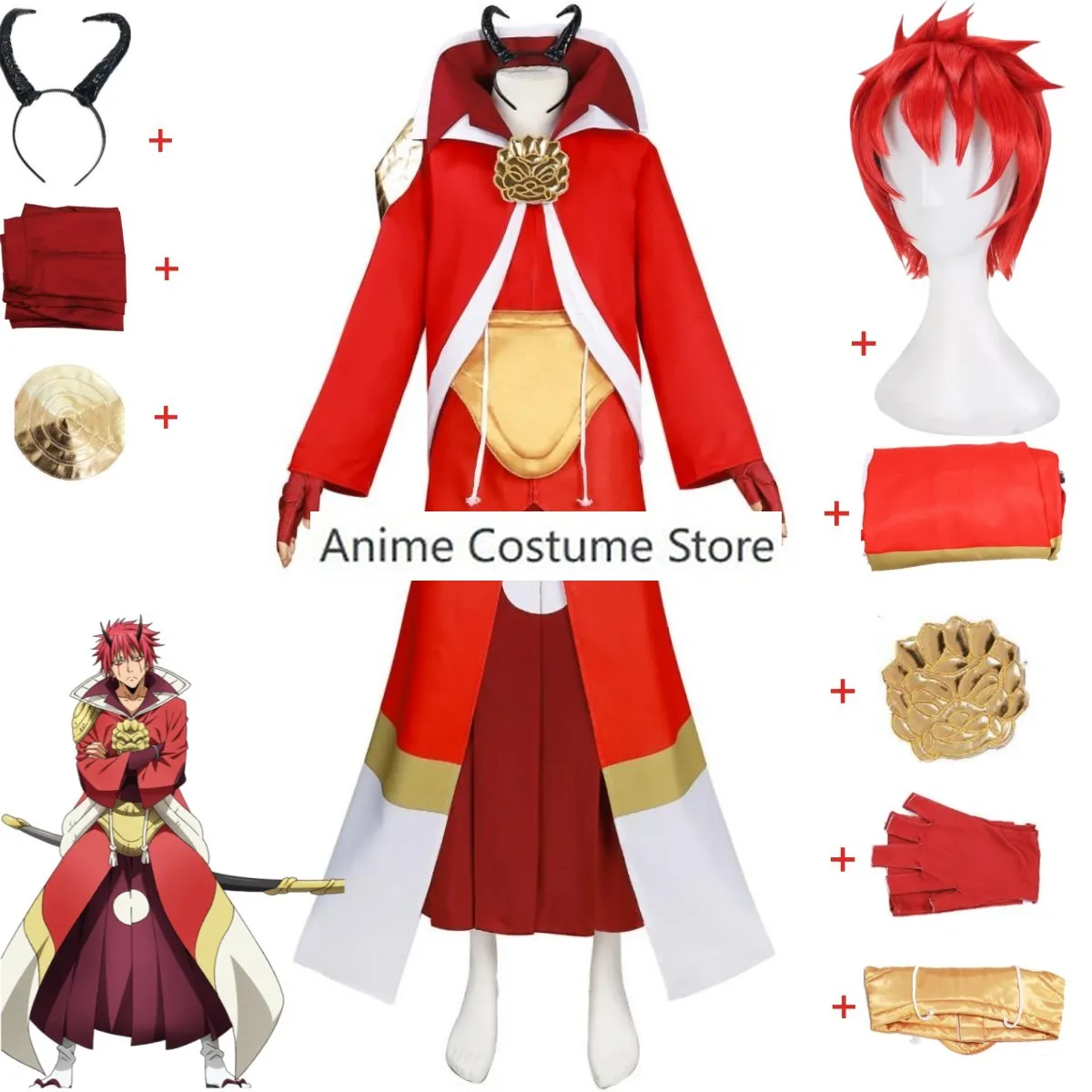 Anime That Time I Got Reincarnated As A Slime Benimaru Cosplay Costume Wig Red Robe Coat Cloak Adult Man Halloween Party Suit