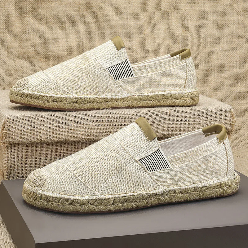 2025New Men Linen Casual Shoes Women Handmade Weaving Fisherman Shoes Fashion Casual Flat Espadrilles Driving Shoes Big Size