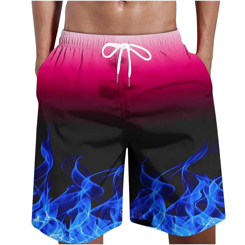 Full Print Fire Pattern Men's Swim Trunks 3D Flame Printed Quick