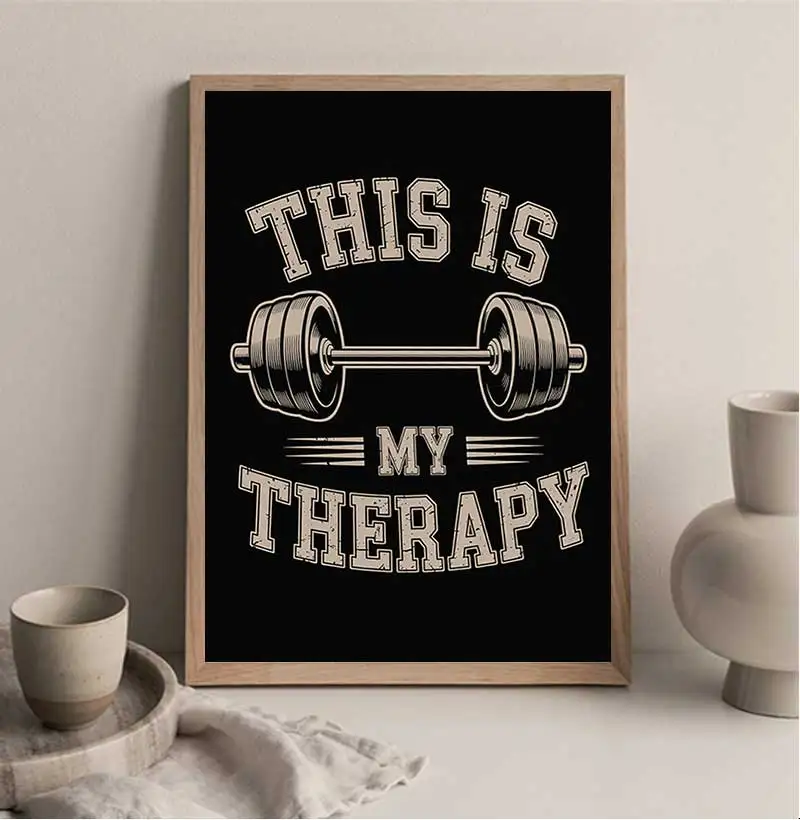 This Is My Therapy Barbell Design Poster Customizable Printed Canvas Painting Wall Art Gift for Modern Living Room Pictures Arts