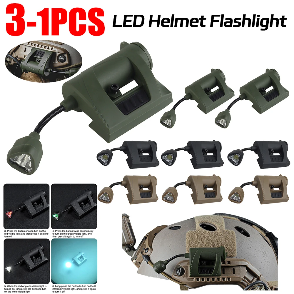 LED Helmet Flashlight Tactical Airsoft Helmet Light 3 Mode Helmet Lamp Sidewinder Tactical Helmet Strobe Light Helmet Clip Light