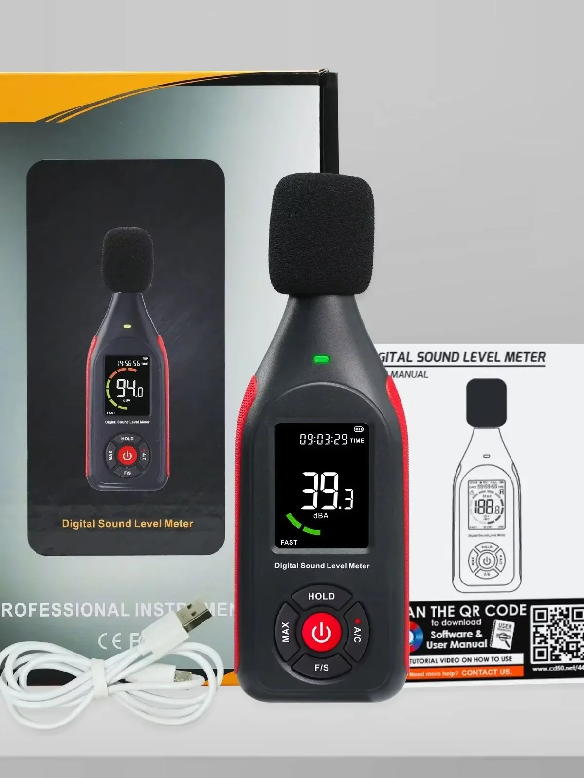 Pengukur Desibel, Monitor Tingkat Desibel Suara & Kebisingan, Pengukur SPL 30dB hingga 130dB(A) dengan Perekam, Alarm Visual, Berbobot A/C