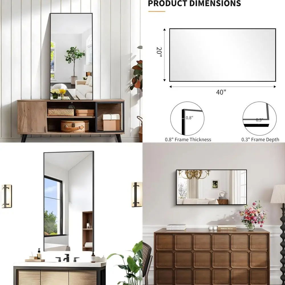 

20x40 Inch Rectangular Wall Mirror, Sleek Modern Design for Over Sink, Suitable for Bedrooms, Living Rooms, and Bathrooms, Versa