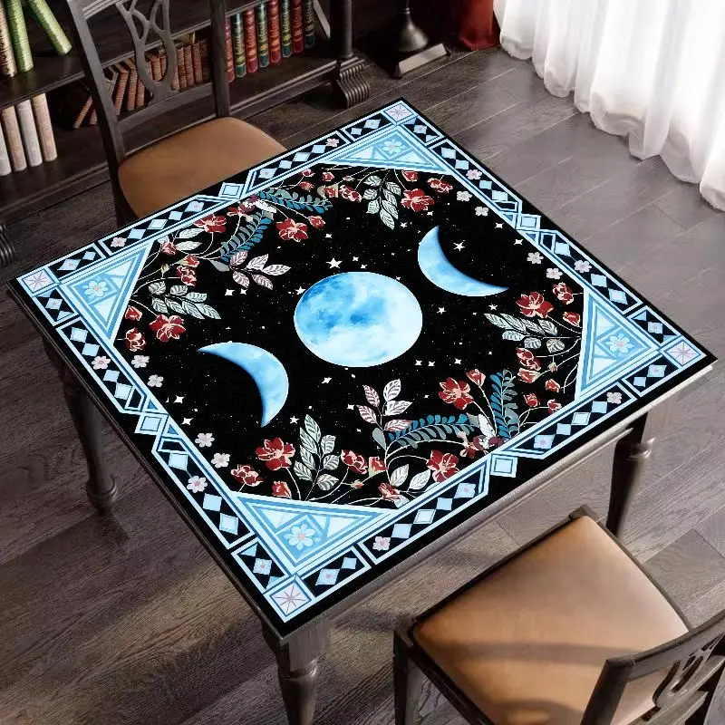 VIKAMA Astrology Tarot Tablecloth Gemini Zodiac Moon Phase Altar Mat for Divination