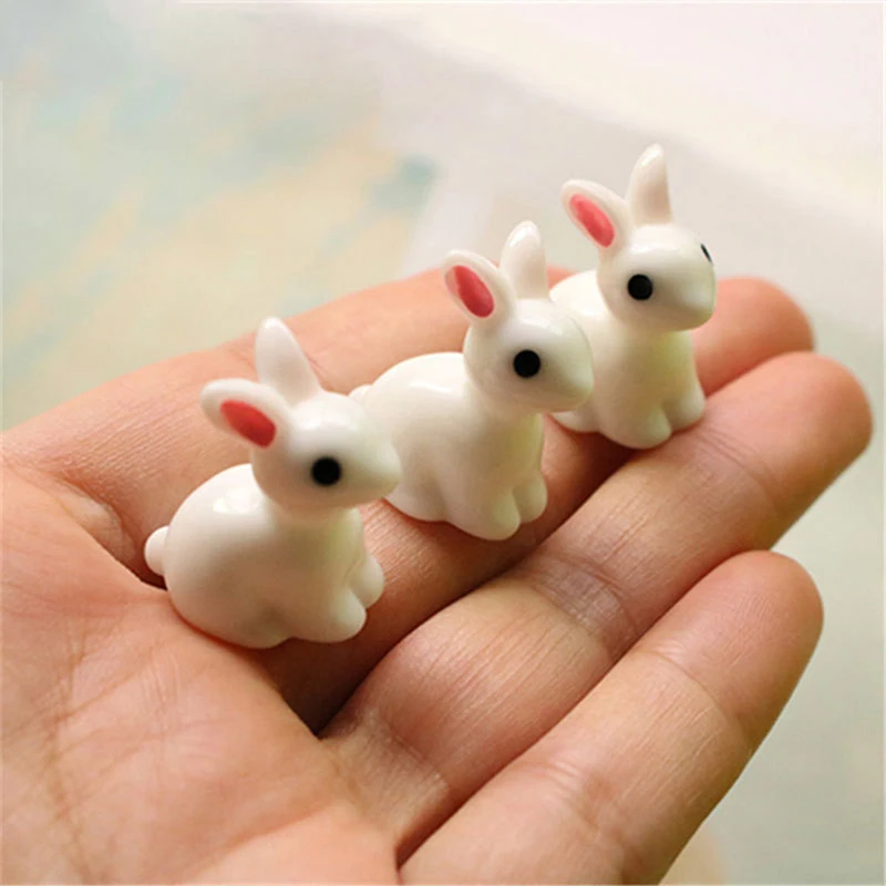 10PCS Cute Mini Resin Bunnies Miniature Figures 3D Little White Rabbit Ornament Micro Landscape Dollhouse Decoration Diy Crafts