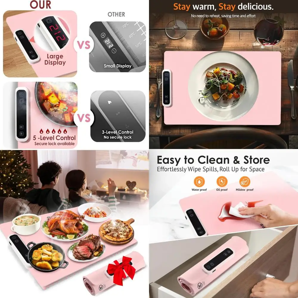 

Портативный силиконовый электрический коврик для подогрева пищи с 5 регулируемыми температурными режимами