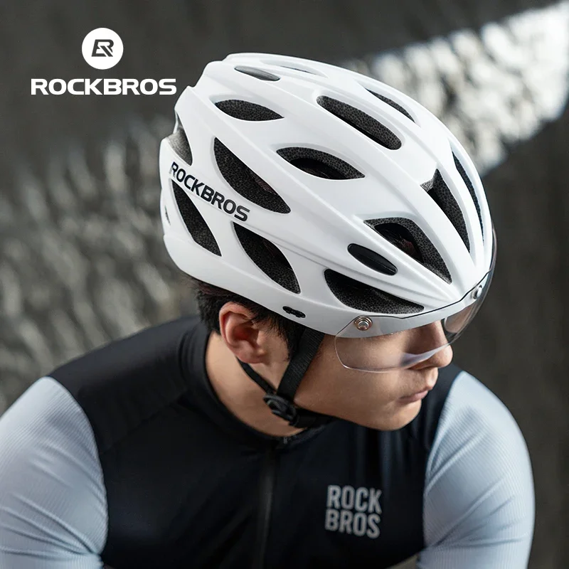 ROCKBROS Bike Helmet MTB Road Cycling Helmet Lightweight Breathable Integrally-molded Bicycle Helmet with Photochromic Goggles