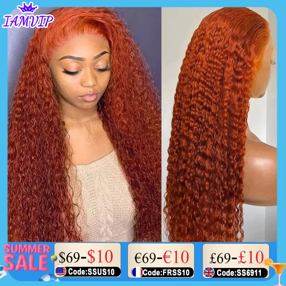 

13x6 13x4 Orange Ginger Deep Wave Remy Lace Front Colored Curly Lace Frontal Human Hair Wigs For Women Human Hair Wig