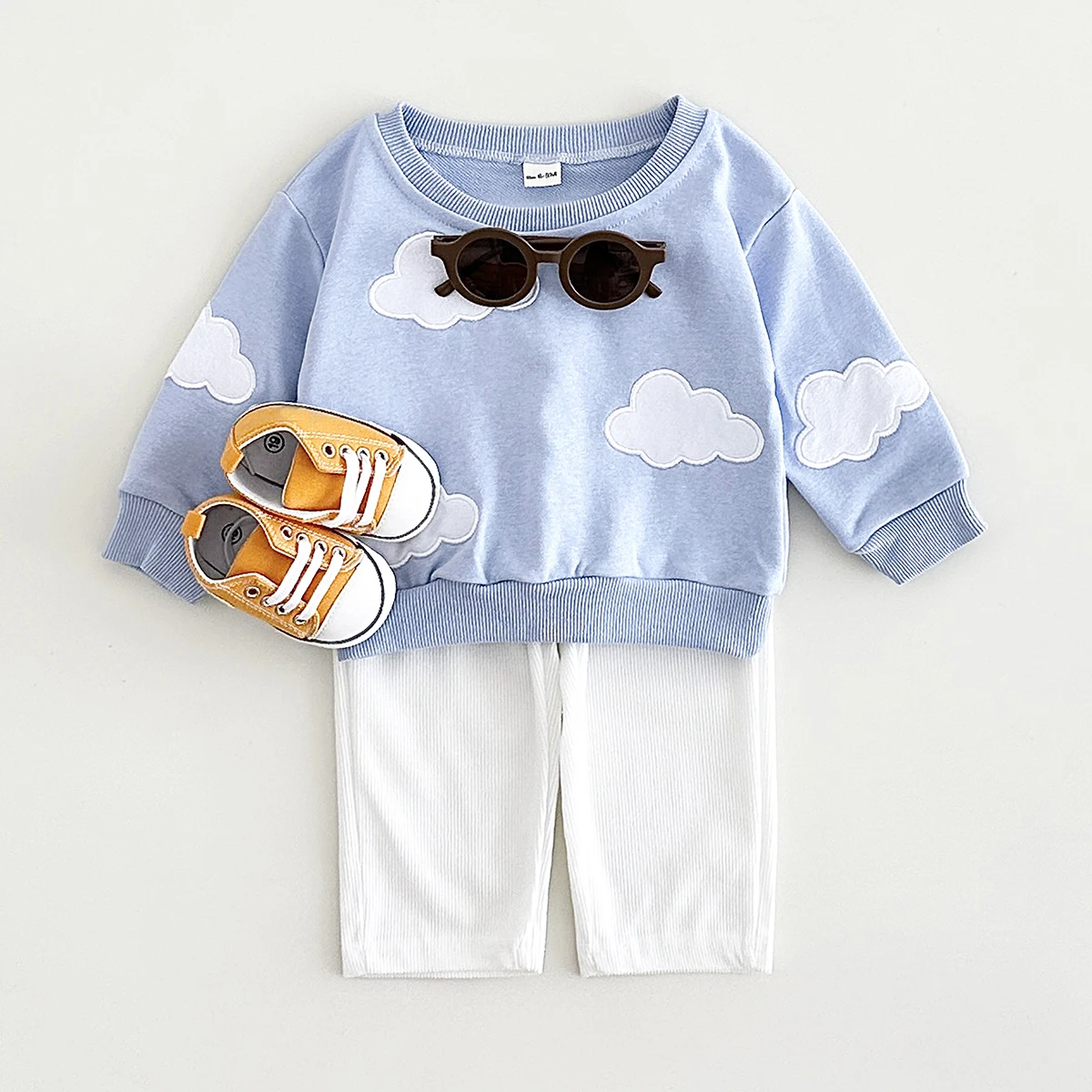 Ins Autumn Warm Baby Leisure Suit Cloud Flowers Embroider Pullovers Top+Pants Cotton Infant Boys Girls Clothes Sets 0-3Y