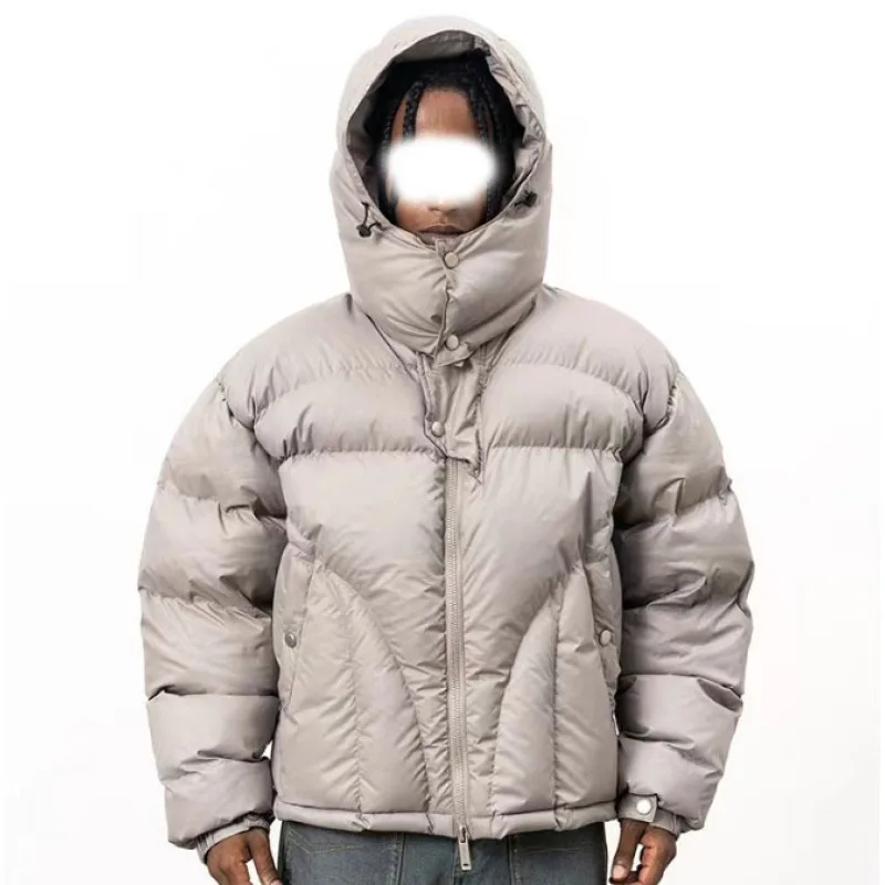 Winter Windproof Warm Hooded Padded Coat, American Retro Stand‑Collar Button Drop‑Shoulder Thick Outerwear for Men Women