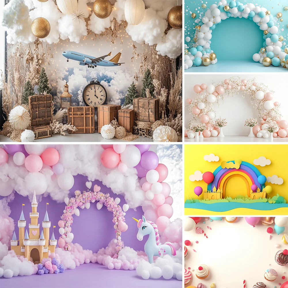 

Baby 1st Birthday Backdrop Rainbow Colorful Balloons Gender Reveal Photography Background for Cake Smash Boy Girl Party Decor