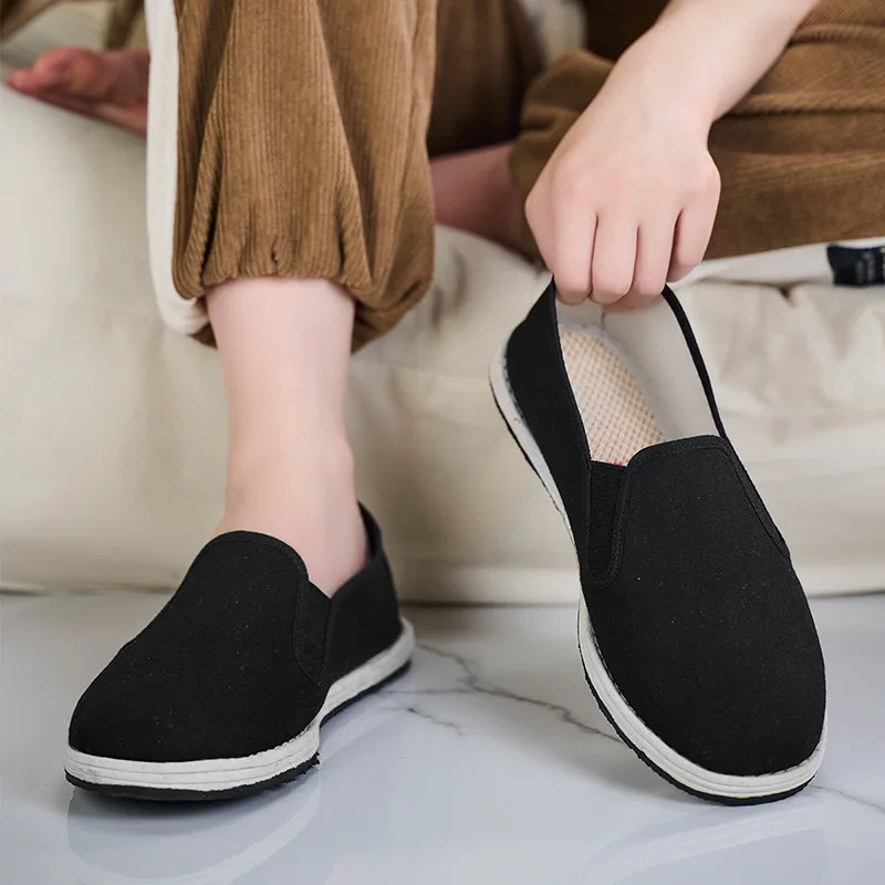 Sommer Günstige Leinwand Schuhe Männer Müßiggänger Bequeme Slip-on männer Schwarz Tuch Schuhe Atmungsaktive Leichte Wohnungen Mann Casual schuhe