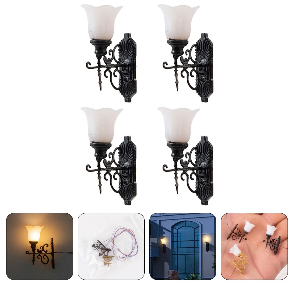 4 Pcs Street Light Dollhouse Wall Home Decor Lights Abs Decorative Outdoor Mini Lamp