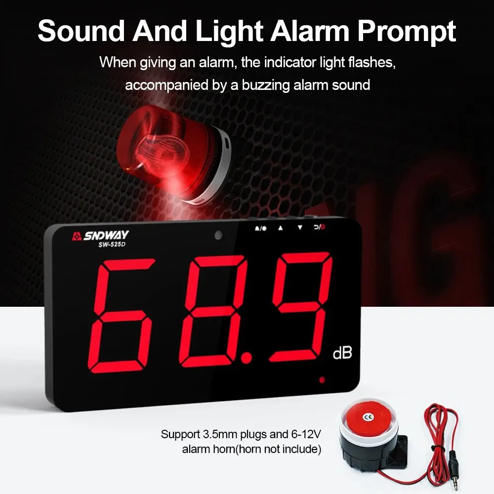 SNDWAY Wall Mount Hanging Sound Level Meter 30dB To130dB Noise Decibel Monitor Decibelim Measuring Instrument Connect with PC