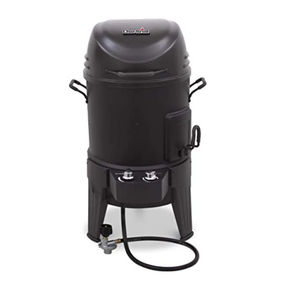 Outdoor cooking: TRU-Infrared 3-in-1 smoker, roaster gas grill; black stainless steel; even heat distribution and fuel efficien