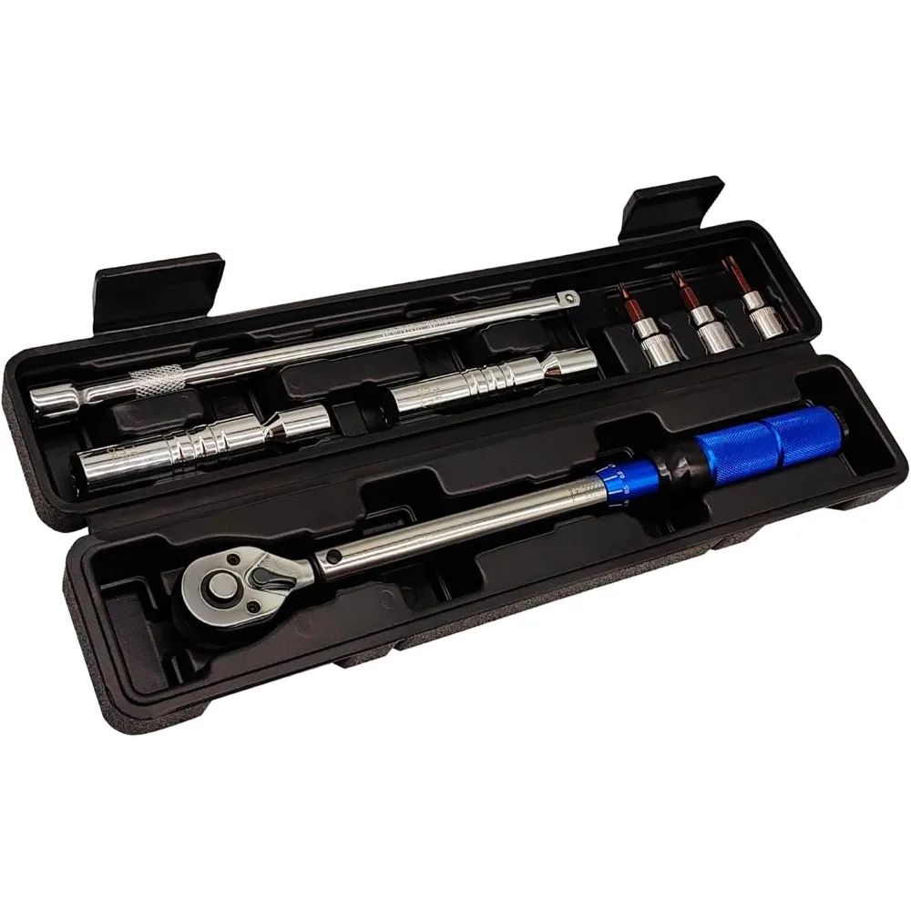 

7PCS 3/8 Inch Drive Click Torque Wrench Set, 5-60 N.m with 9.8'' Long Extension Bar, 14mm 16mm Spark Plug Socket, T20 T30 T40 Bi