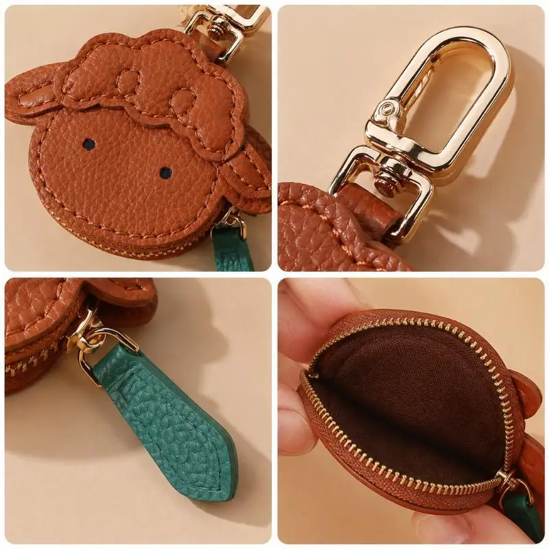 Cute Sheep Shaped PU Leather Coin Purse Smooth Zipper Wallet With Sturdy Keychain Daily Use Bag Decoration Small Gift