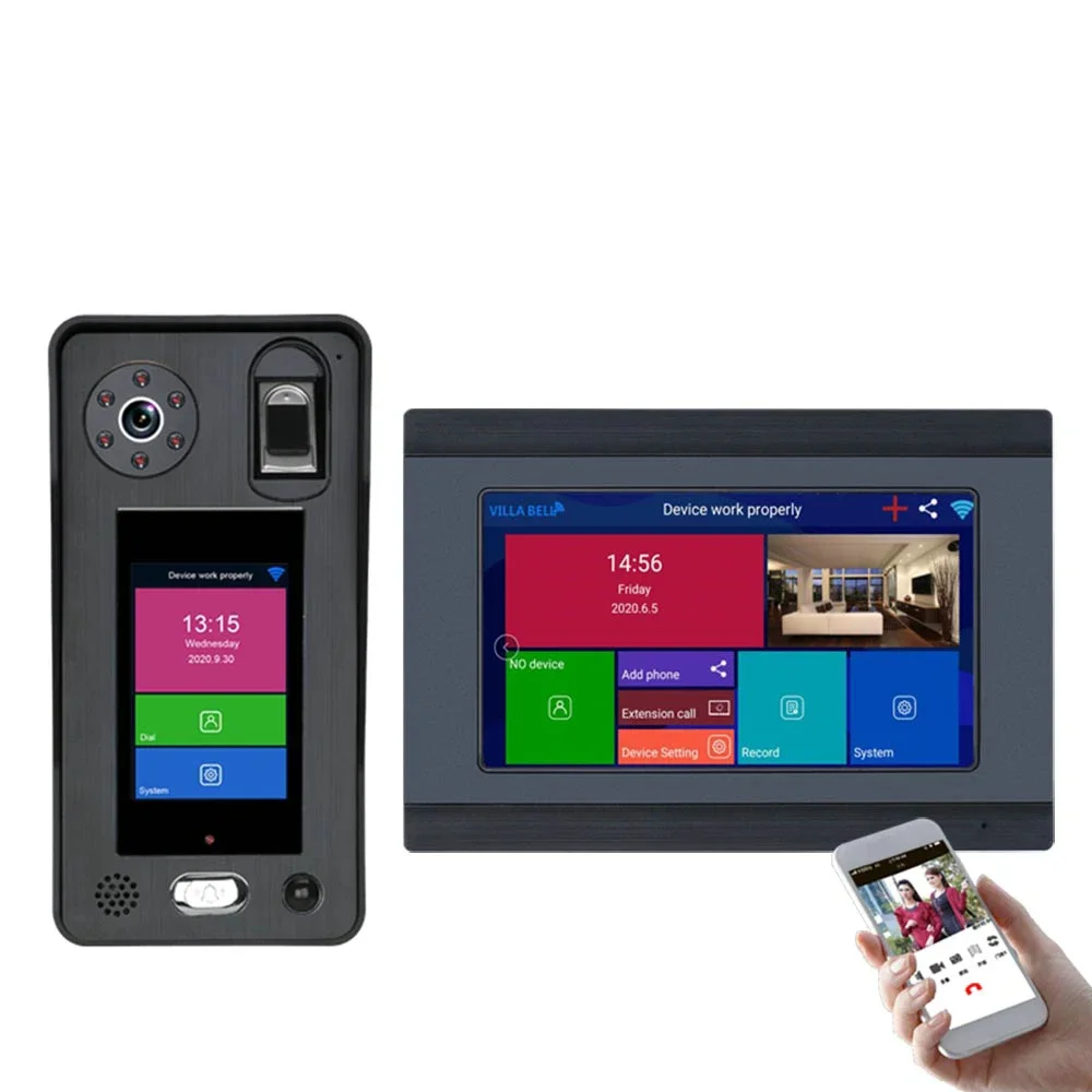 7 inch Wireless WIFI Video Door Phone Intercom System 1080P    Smart Doorbell 500 Fingerprints  Face Recognition unlock