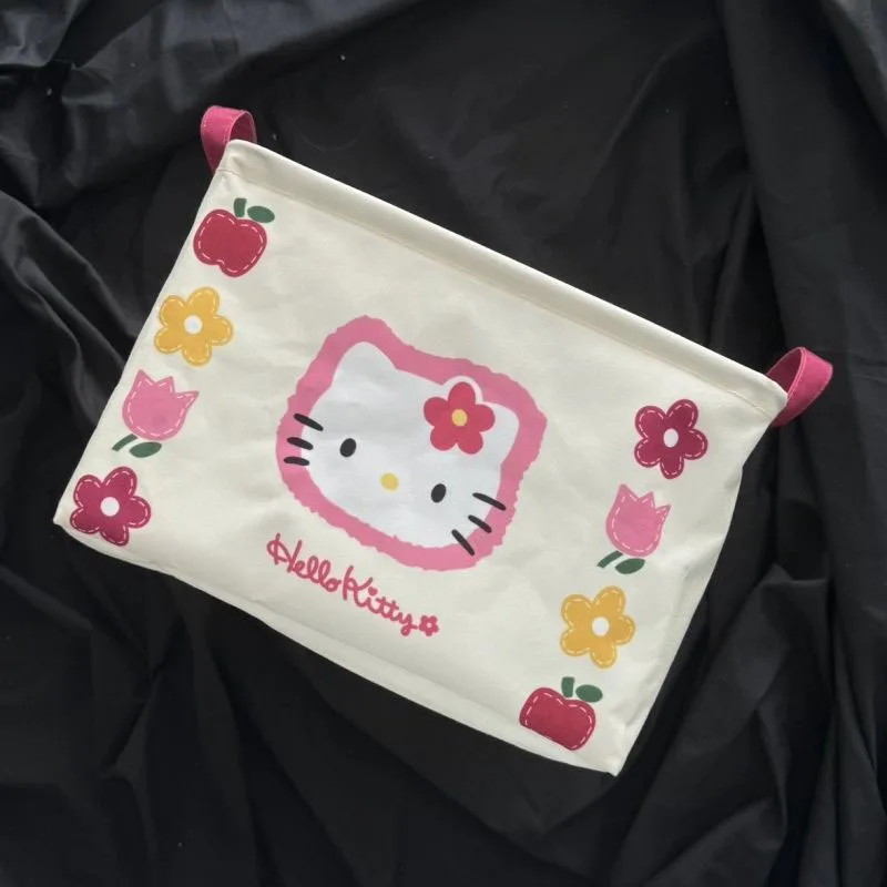 ตะกร้าเก็บของใหม่ Sanrio Hello Kitty กล่องเก็บของเล่นเสื้อผ้าอะนิเมะน่ารักกล่องเก็บของเบ็ดเตล็ดสำหรับเป็นของขวัญเด็กผู้หญิง