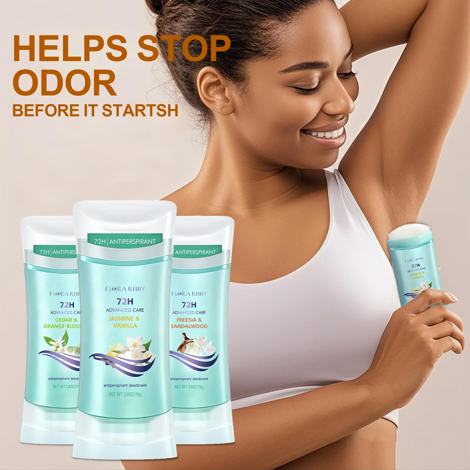 2PCS/Set Body Odor Removal Deodorant Antiperspirant，72H-Long Lasting Effect Sweat Odor Deodorant Plant Flower Fragrance Body Ca