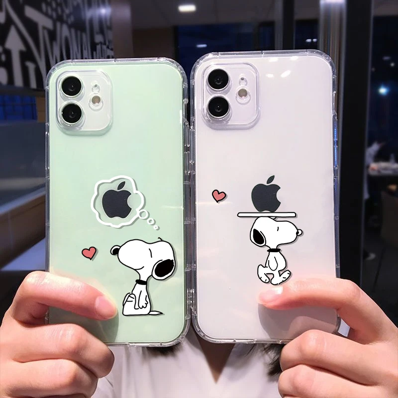 S-Snoopy Cute Cartoon Transparent Phone Case For iPhone 16 15 13 12 11 Pro Max Xr Xs Max 14 Plus 8 Plus Case Cute Soft Cover Y2k