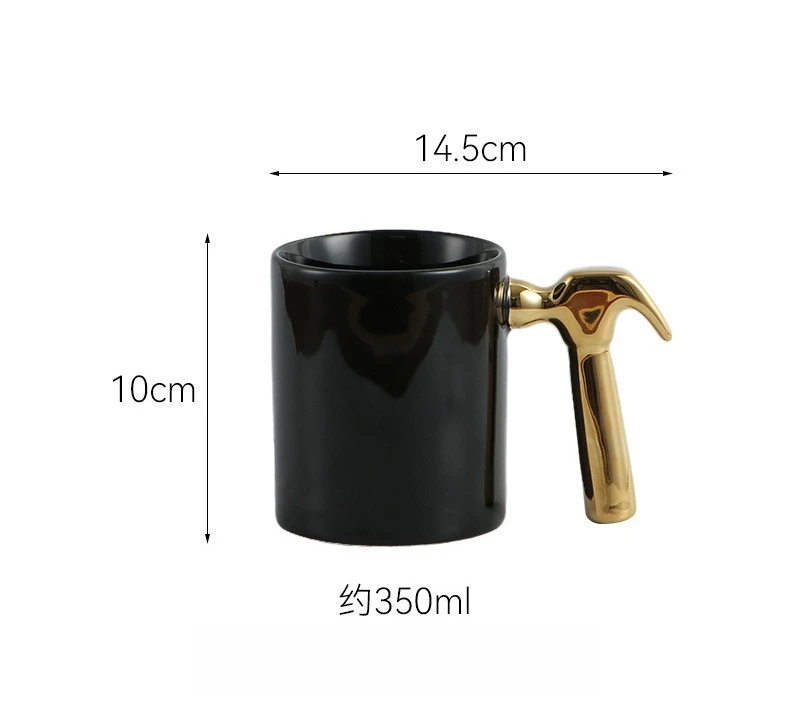 Creative Electroplated Gold and Silver Hammer Handle Ceramic Cup Funny Hardware Tools Style Mug Home Office Daily Coffee Cup