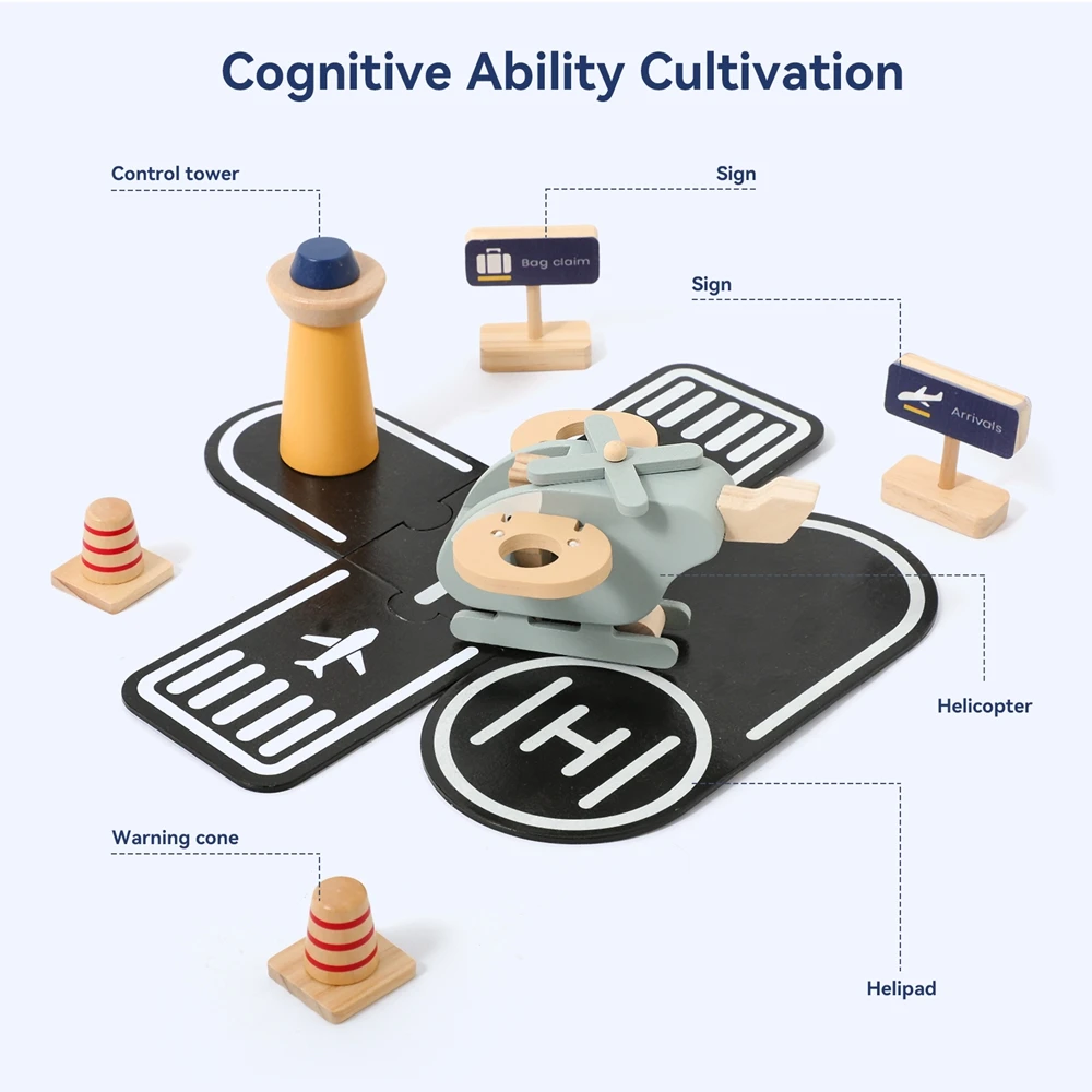 لعبة طائرة مكعبات بناء خشبية محاكاة لوحة هبوط طائرات الهليكوبتر مشهد لعبة تعليم ذكاء الأطفال لعبة تفاعلية للأطفال
