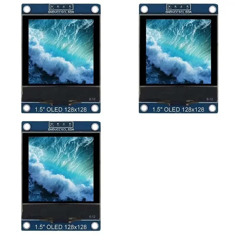 3Pcs NEW- 1.5 Inch 4PIN OLED Module Display Screen SH1107 Drive IC 128X128 IIC I2C Interface for 51 STM32 P22101 P22102